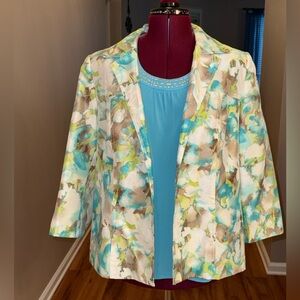 Tanjay Colorful blue green white blazer jacket w/matching tank, 16